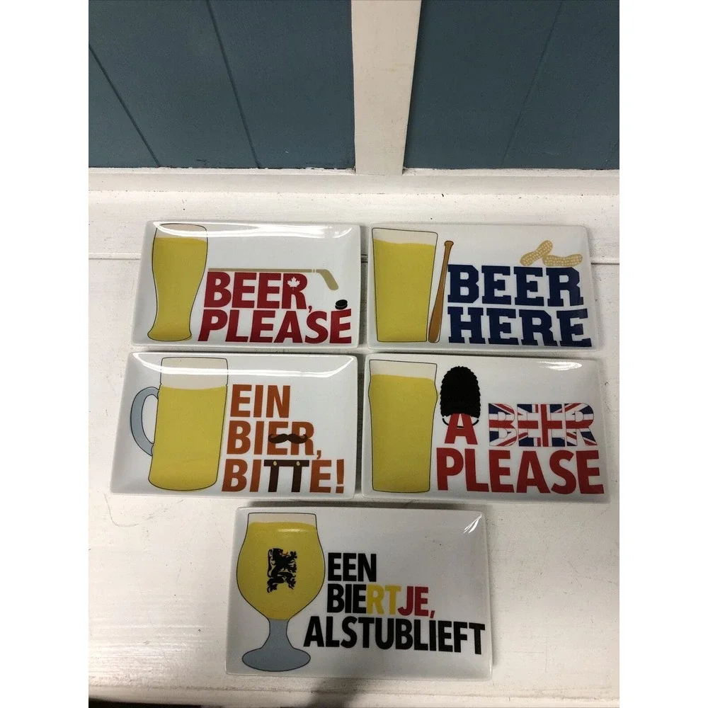 Set Of 5 Crate‎ & Barrel Beer Sampler Appetizer Tid Bit Plates Man Cave Decor